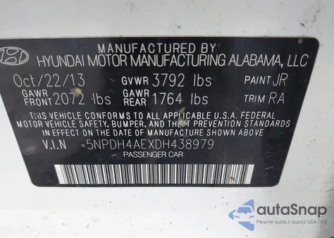 2013 Hyundai Elantra Gls из США, поврежденный, VIN 5NPDH4AEXDH438979